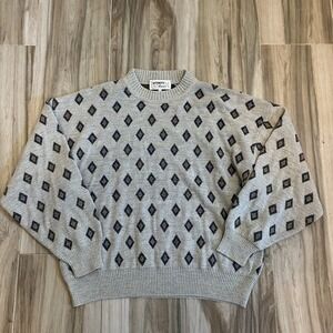 Vtg Mondo Di‎ Marco Sweater Mens M Gray Wool Geometric 90s Grandpacore Casual